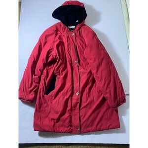Vintage London Fog Red Puffy Trench Coat Women's Large Hooded Warm Winter Jacket